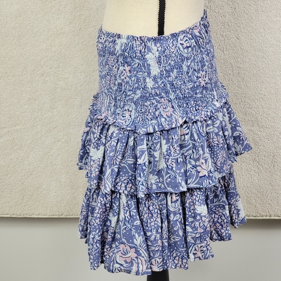 Sundry Chambray Wild Floral Ruffled‎ Flounce Romantic Mini Skirt  Sz  M (2) NEW - Picture 8 of 16